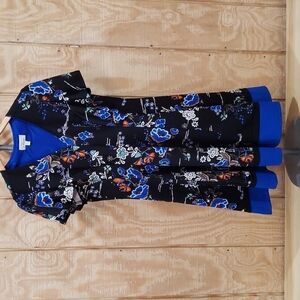 Signature by Robbie Bee NWT Blue Black Floral Print Fit & Flare Dress Size PL